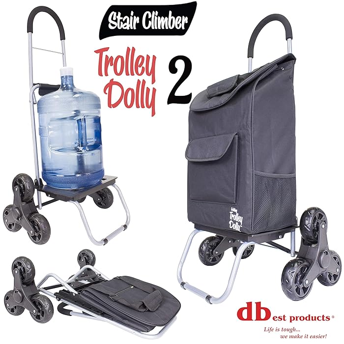 dbest products Stair Climber Trolley Dolly 2, Black Shopping Grocery Foldable Cart Condo Apartment