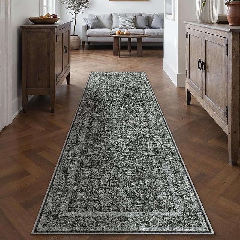 Tiefschwarz Vintage Teppich Läufer Flur 60x240cm Waschbar — Foto 1 von 6