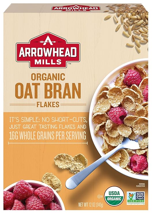 Arrowhead Mills Organic Cereal, Oat Bran Flakes, 12 oz