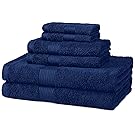 AmazonBasics Fade-Resistant 6-Piece Cotton Towel Set, Navy Blue