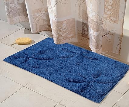 Tex N Craft Premium Cotton Anti-Skid Coating Bath Mat - Blue