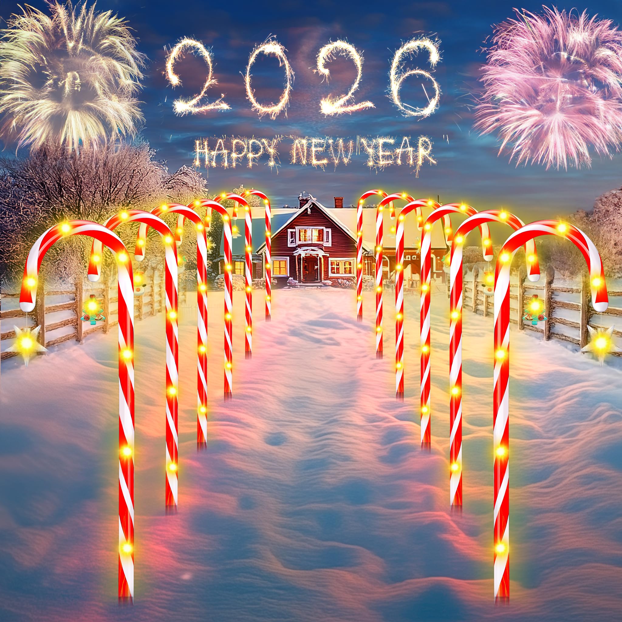 Photo 1 of 12-Pack 22" Christmas Candy Cane Lights Outdoor Pathway - Waterproof IP65, 8 Lighting Modes with Timer, Christmas Decorations for Driveway, Walkway, Front Door, Party, Patio, Garden, Lawn,Yard Decor