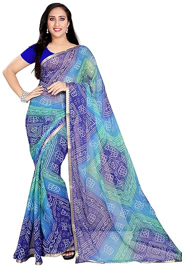 Women's Georgett Bandhej Printed Saree with Blouse Piece