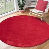 the carpet Relax Modern Fluffy Short Pile Rug Red 200 x 200 cm Round
