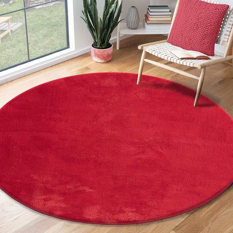 the carpet Relax Modern Fluffy Short Pile Rug Red 200 x 200 cm Round
