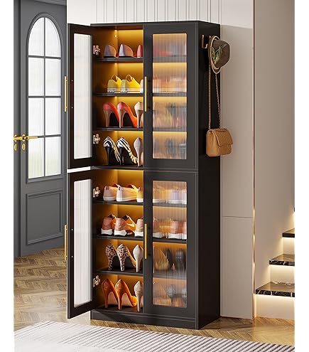 Amazon Shoe Storage Cabinet With Glass Doors YITAHOME Shoe Cabinet