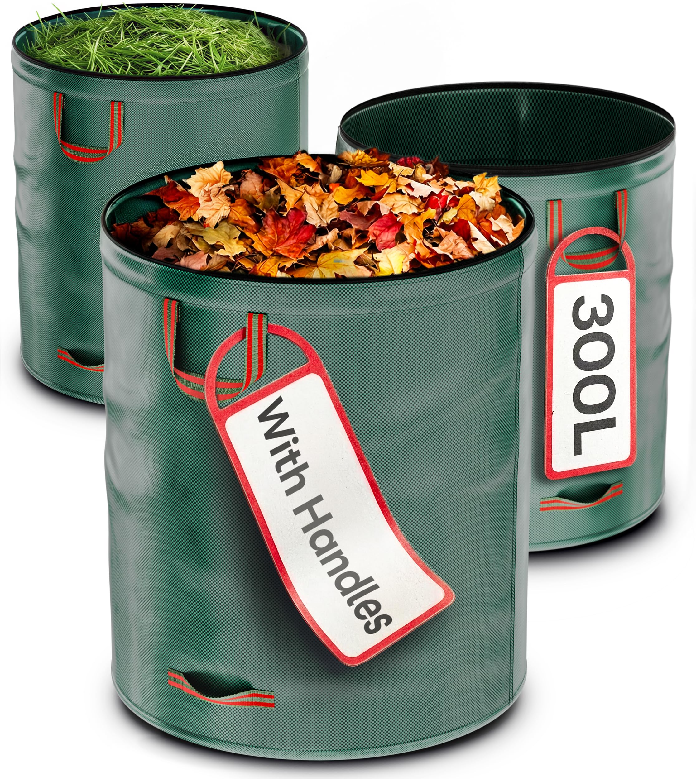 Praknu Garden Waste Bags 300L - 3x Heavy Duty Garden Sacks with 4 Tear Resistant Handles - Reusable - Robust Polypropylene - Ideal for Collecting Plant Waste Grass and Leaves