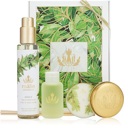 Malie Organics(マリエオーガニクス) ホームアンビエンスボックス コケエ (セット内容:Reed Diffuser Travel 59ml / Linen&Room Spray 148ml / Soy Candle Travel 60g)