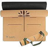 Premium Yoga Cork Mat | 5mm Thick Natural Tree Rubber Base and Bigger Mat for Extra Support, Alignment lines for Guidance | N