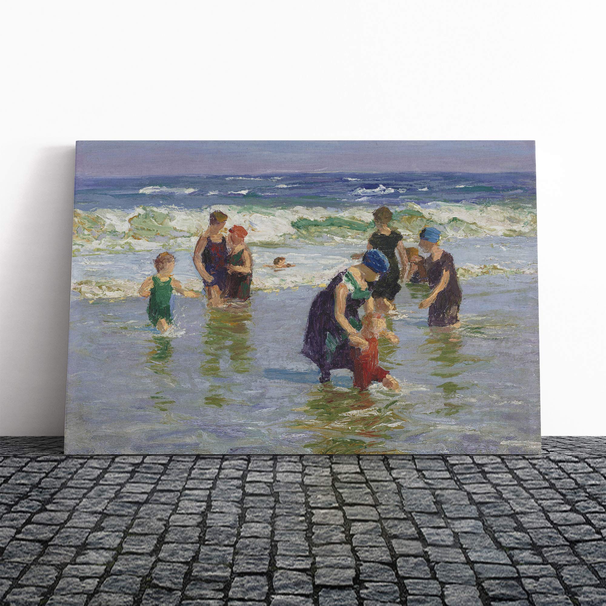 Edward Henry Potthast at The Beach Canvas Print | Gallery Wrapped 30mm Frame Wall Art | 20x14 inches | Ready to Hang | Modern Seascape Picture | Living Room Bedroom Lounge Office