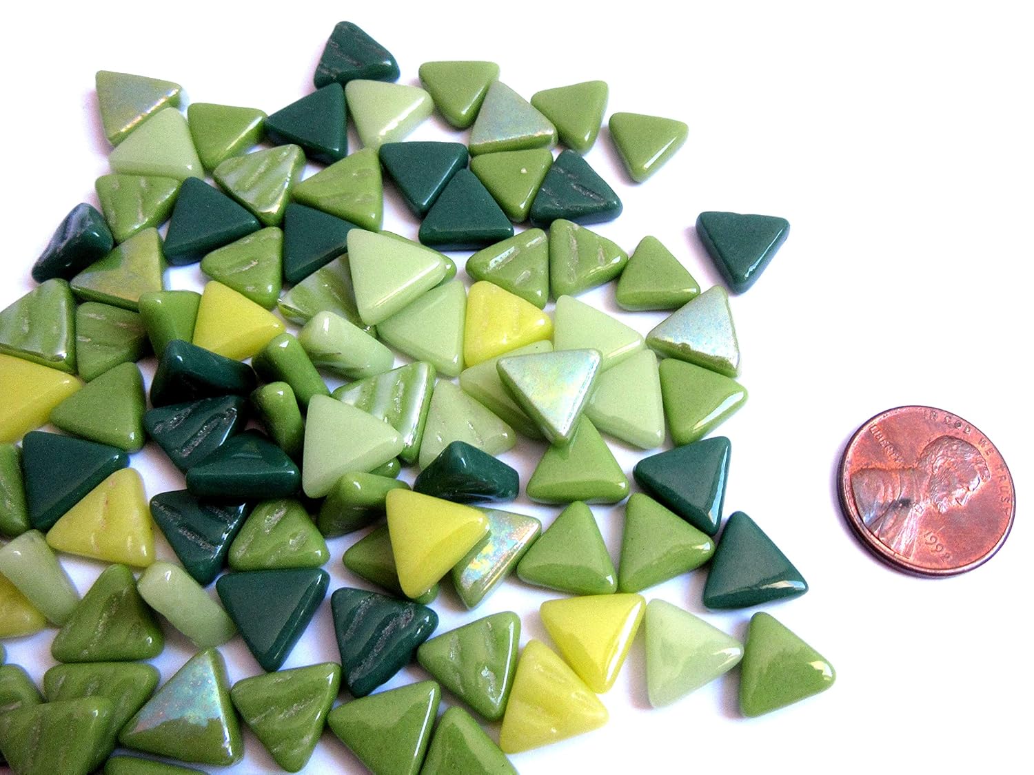 Small Green/Yellow Mosaic Tiles, Mini Blue Triangle Tiles