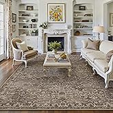 HUGEAR Area Rug 8x10 Retro Brown Machine Washable Living Room Rugs Distressed Vintage Floral Vacuumable Low Pile Carpet Bedroom Office Dining Room Laundry Room Non Slip Soft Lightweight