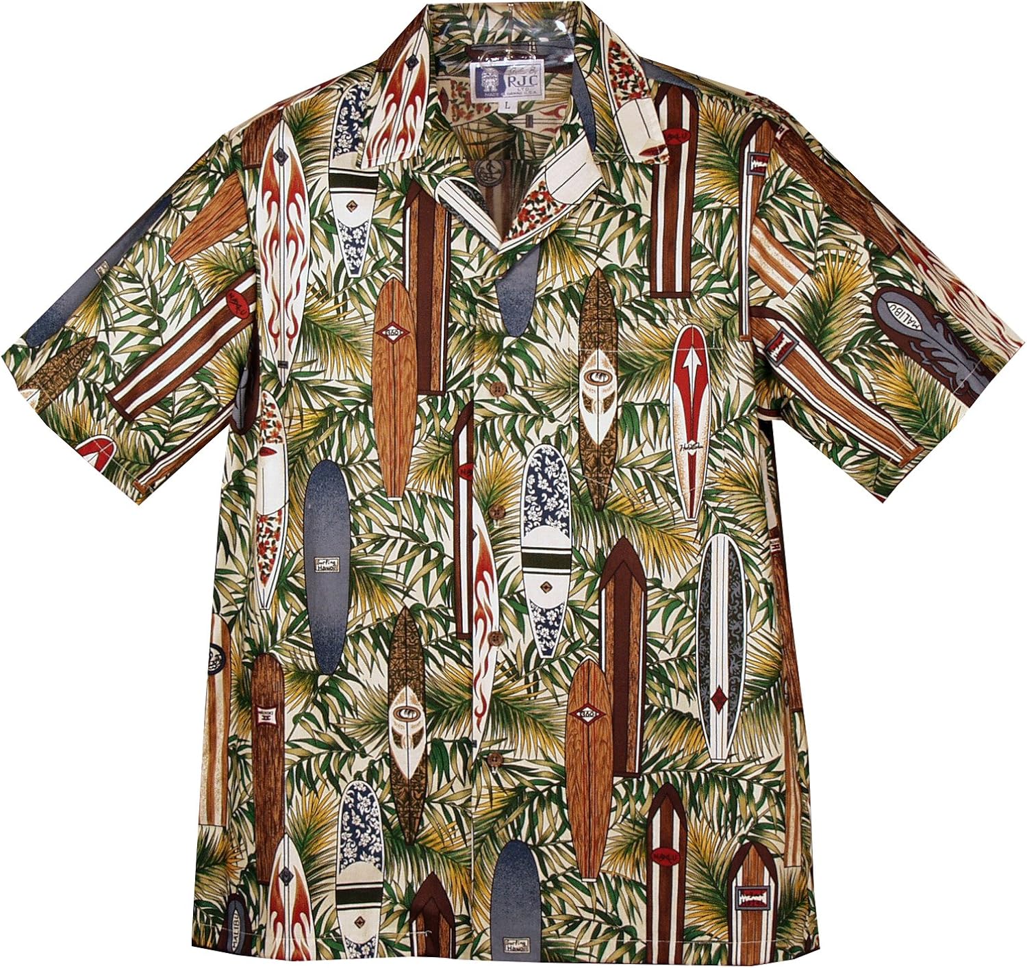 RJC 5X Big Mens Surfboard Galore Hawaiian Shirt Khaki at Amazon Men’s Clothing store