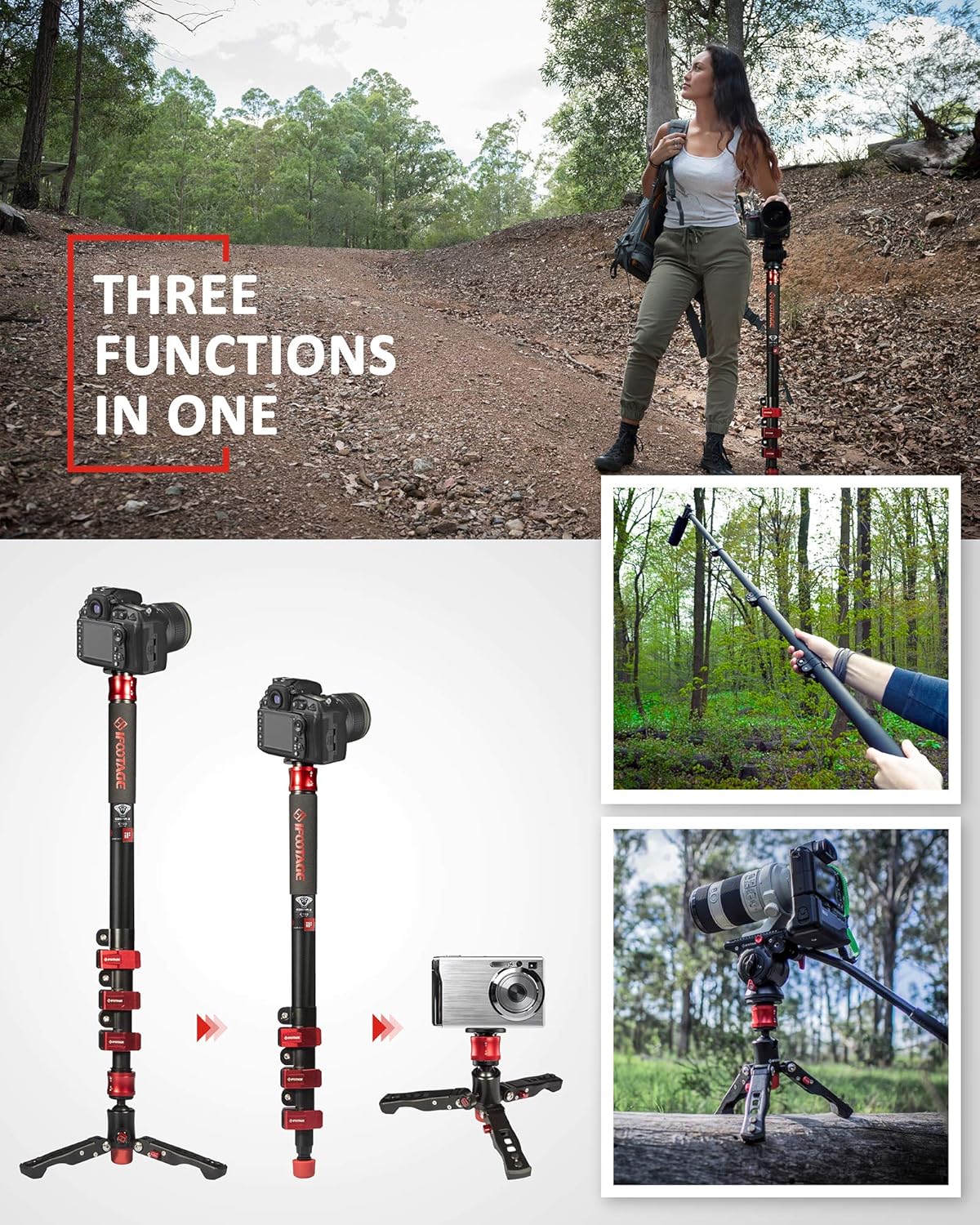 IFOOTAGE 71" Carbon Fiber Camera Monopod Professional Telescopic Video Monopods Base Tripod Compatibility DSLR Cameras Camcorders : Camera & Photo