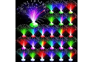 Retisee 24 Pcs Halloween Fiber Optic Lamp Multicolored Centerpiece Optic Lights Battery Powered with Cone Base Illuminated Crystals for Room Wedding Holiday Independence Day Tables Disco Party
