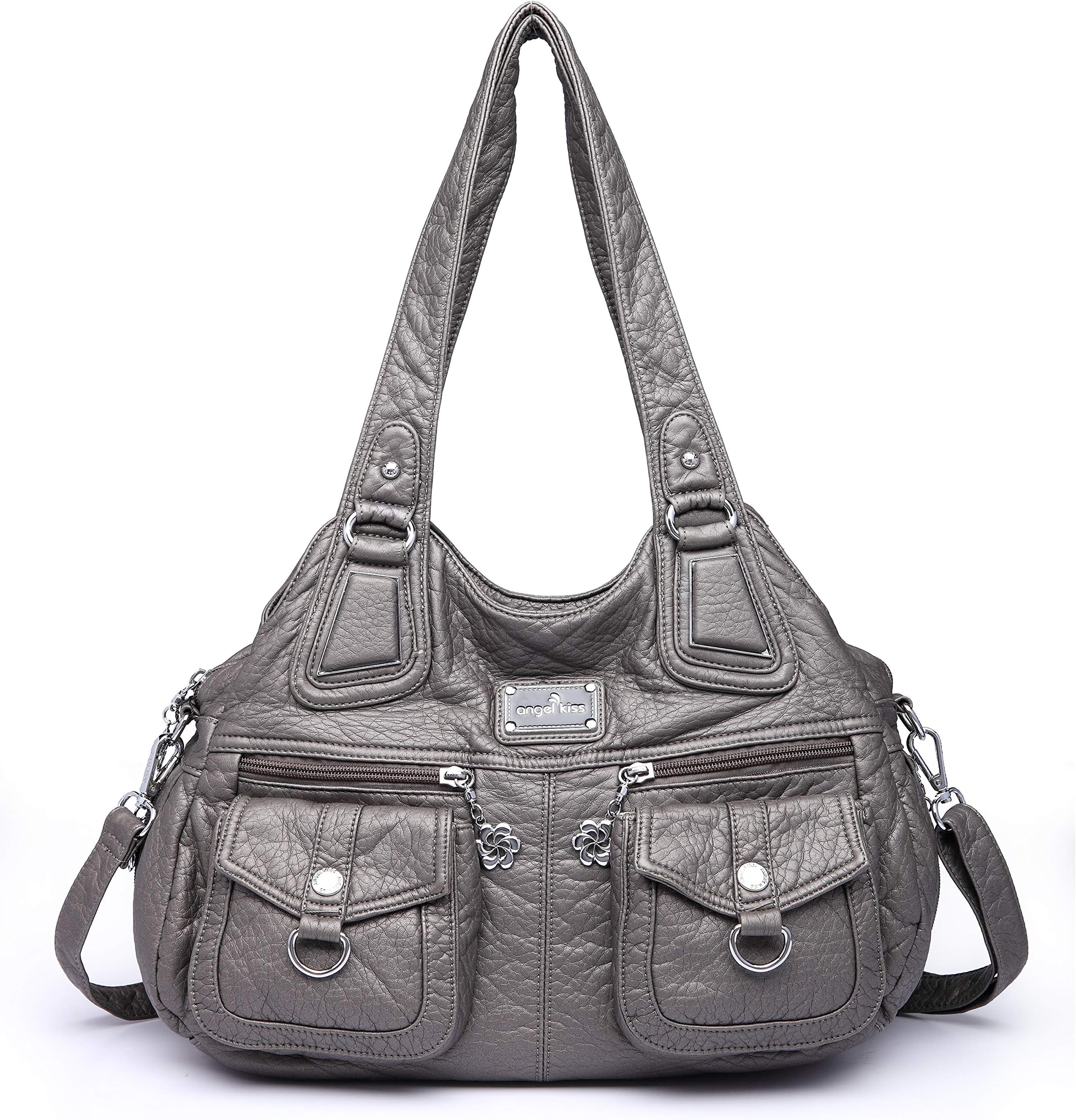 3 Top Zippers Multi Pockets Handbags Washed Leather Purses Shoulder Bags Backpack 1593/2