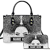 PREAUREUM Personalized Black Girl Leather Handbag Afrocentric Bag for Women with Leather Purse Gift for Sister Melanin Queen