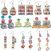 Y1tvei Black to School Earring - 9 Pairs Read Book Bookcase Sparkly Glitter Acrylic Drop Dangle Earring Read All The Books Jewelry Accessories Supply for Women Bookworms Reading Lover Bookish Gift