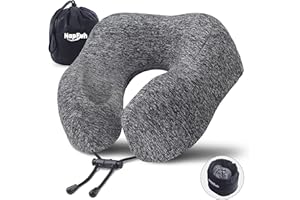 napfun Travel Pillow for Airplane, Premium Memory Foam Neck Pillow for Flight Headrest Sleep, Portable Plane Accessories, Deep Gray