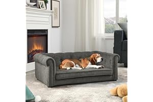 VYNELITO Dog Sofa Couch for Medium Dogs, 39" Memory Foam Dog Couch with Washable Fabric Removable Cushion, Sofa Bed for Medium Dogs, Grey