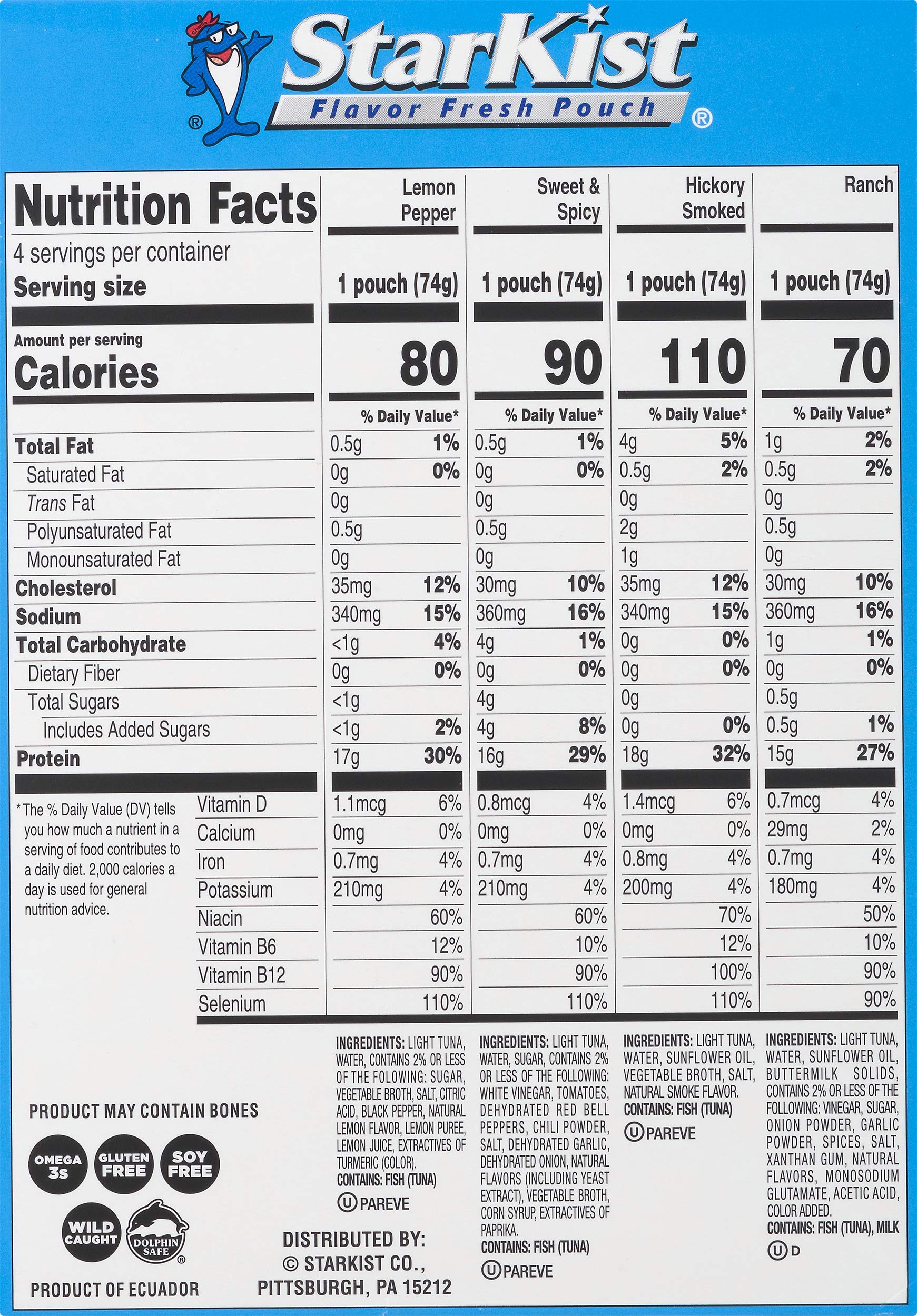 StarKist Tuna Creations, Variety Pack, 2.6 Oz. Pouch, Pack Of 4