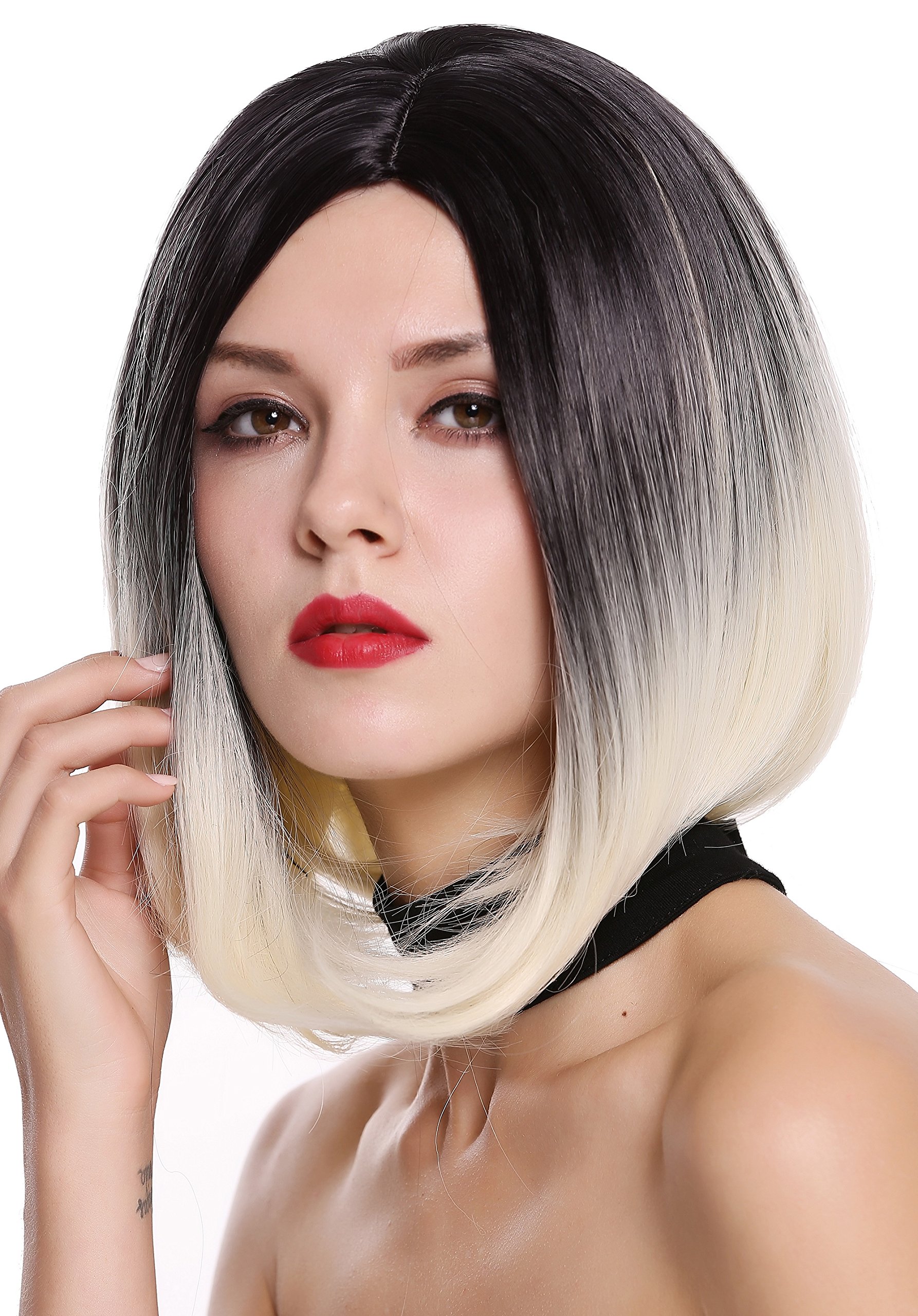 WIG ME UP - ZM-1691-613R1B Lady Quality Wig short Bob Longbob middle-parting smooth ombre mix black platinum blond