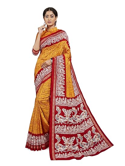 Divaastha Yellow Malbari Silk Animal Print Saree with Blouse Piece (VSI1015YELLOW)