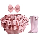 Purbasvi Newborn Infant Baby Girl Cotton Bloomers and Bows Toddlers Ruffle Shorts Diaper Covers Headband Set