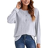 Blooming Jelly Womens Casual Fall Tops Long Sleeve Button Henley Lightweight Tunic Tops Grey