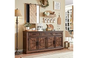 JXQTLINGMU 66" Large Buffet Sideboard Cabinet with 4 Doors and 3 Drawers, Buffet Table Coffee Bar Wine Bar Storage Cabinet for Dining Room, Living Room, Hallway, Dark Brown