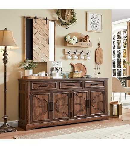 Coffee Bar Console Table For Living Room Modern Sideboard Buffet Cabinet With Fluted Doors – 31.5" Walnut Storage For Living Room, Kitchen, Or Entryway Kitchen Buffet Cabinet With Shelves