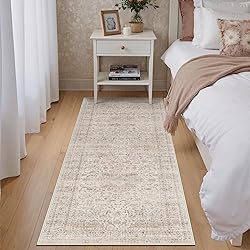 WondRg 2x6 Washable Beige Vintage Runner Rug for