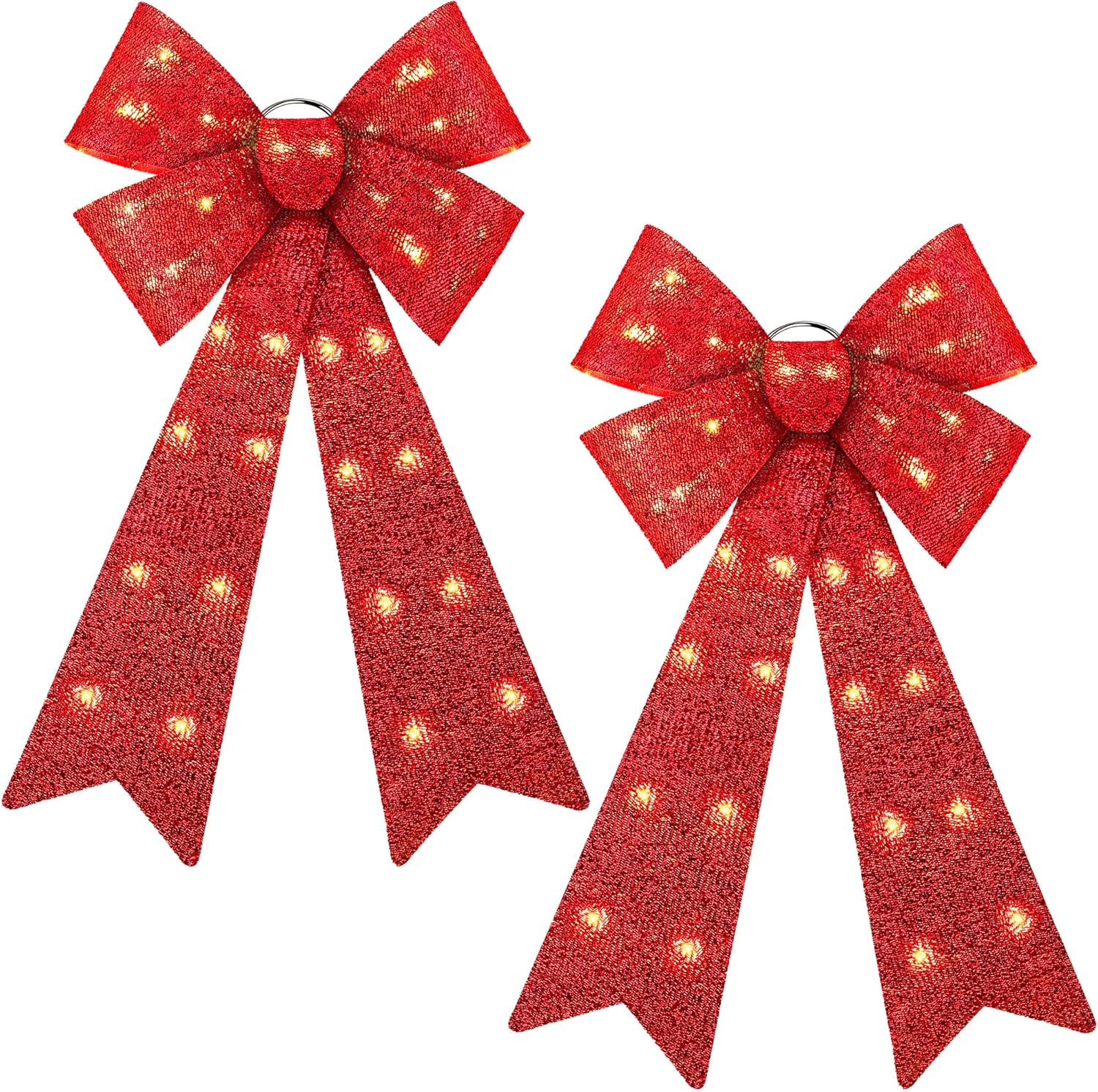 Bows & Ribbons - ANVAVO 2 Pieces LED Christmas Bow Christmas Tree Topper Bow Prelit Christmas Bows Decorations with Lights 24