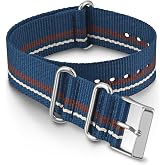 Timex 20mm Fabric Double-Layer Slip-Thru Strap &ndash; Blue &amp; Brown Stripe with Silver-Tone Buckle