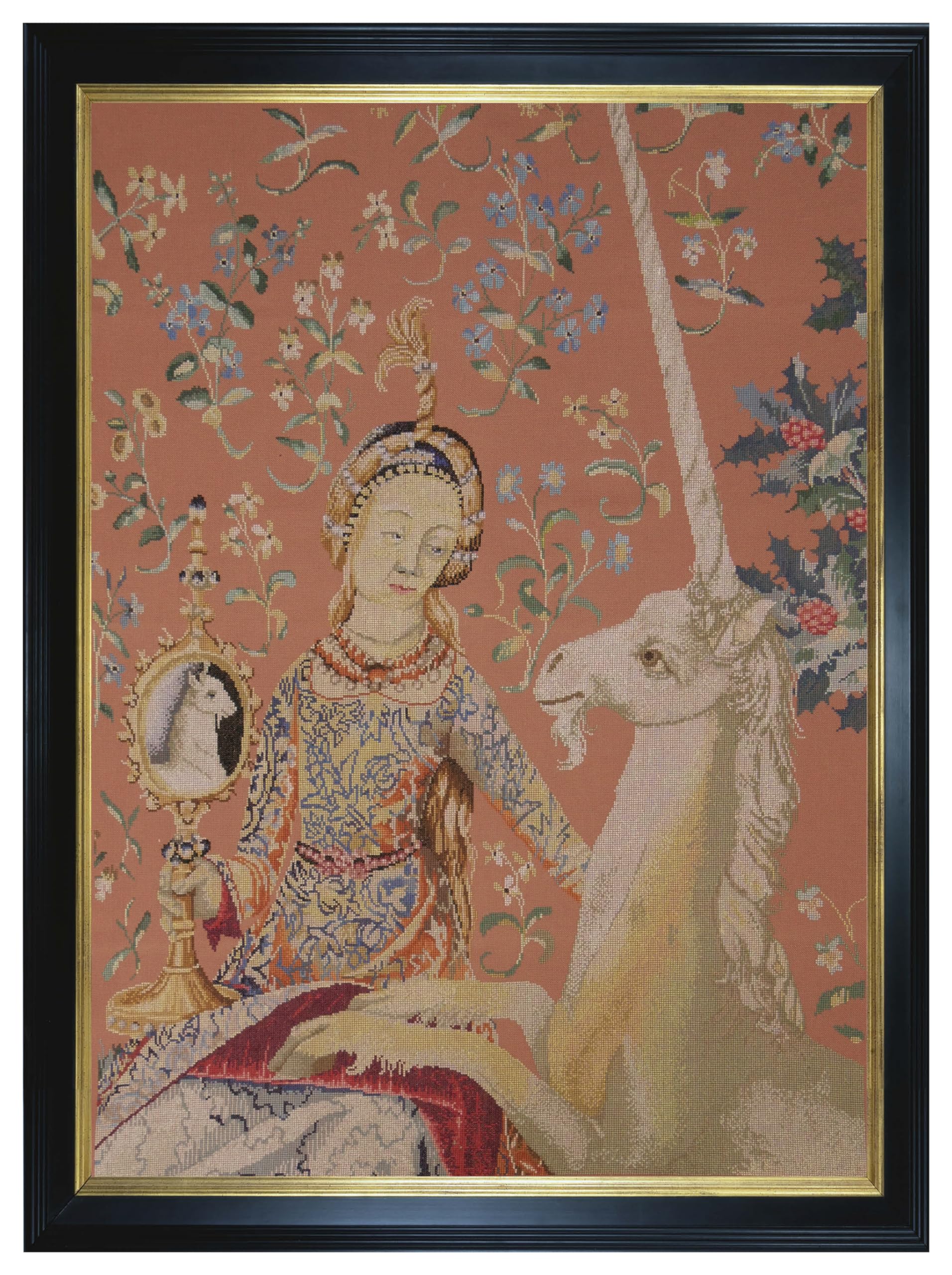 Thea Gouverneur - Counted Cross Stitch Kit - Lady & Unicorn - Jobelan - 27 Count - Embroidery Kit for Adults - DMC Embroidery Threads and Other Cross Stitch Supplies Included - 2021