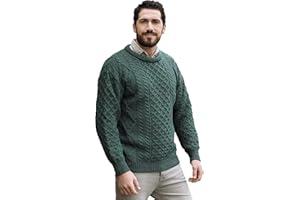 Aran Crafts Irish Soft Cable Knitted Crew Neck Unisex Sweater (100% Pure New Wool)