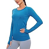 CRZ YOGA Women's Seamless Athletic Long Sleeves Sports Running Shirt Breathable Gym Workout Top Super-Sonic Blue Small