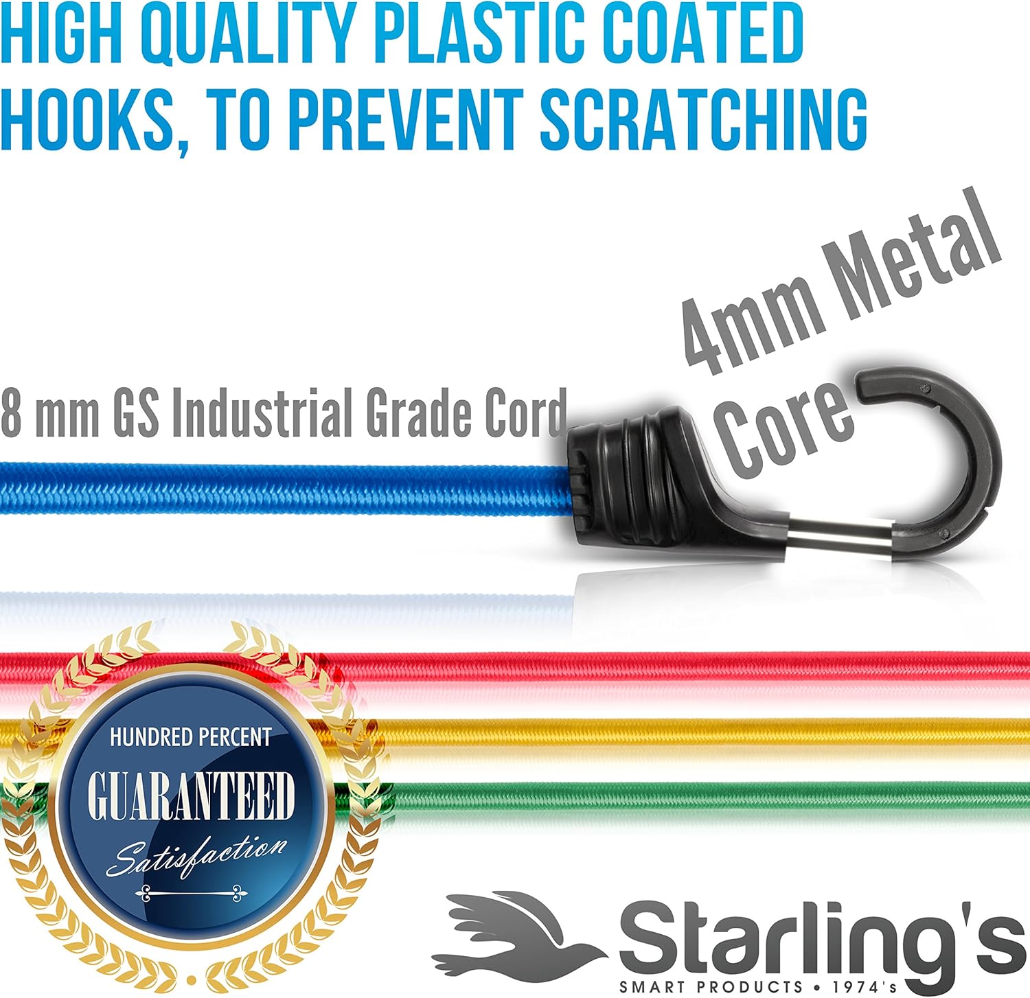 Starling's Bungee Cords with Hooks – Heavy Duty Bungie Straps Assortment Set of 24 100% Latex – Elastic Stretch Cord, Pull Ropes for Motorcycle Truck Car Trailer Camper Bike W/Bungees Ball-Canopy Tie: Automotive