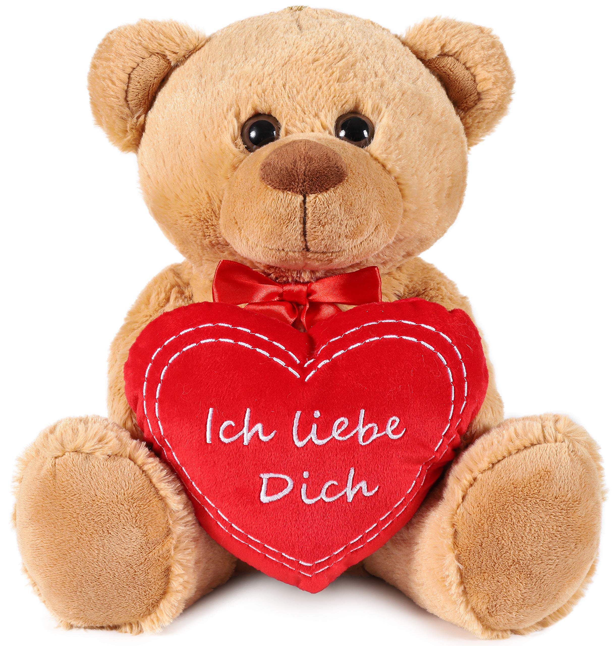 BRUBAKER Teddy Plush Teddy Bear With Heart Red - Ich Liebe Dich - 14 Inches (35 Cm) - Teddy Bear Plush Teddy Cuddly Toy - Light Brown