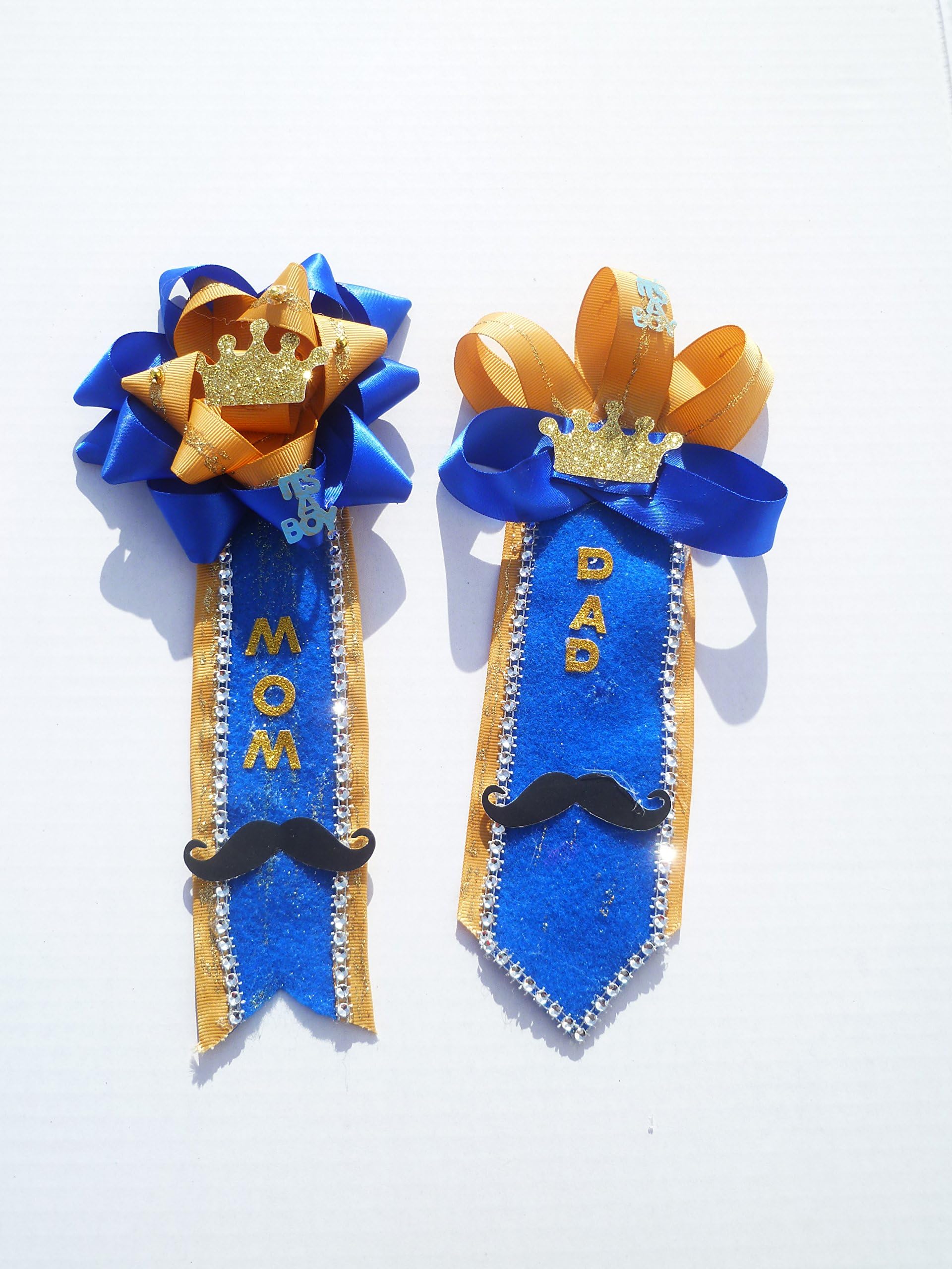 Royal Prince Baby Shower Themed Corsage for Mom and Dad To Be (Royal Blue &Gold)