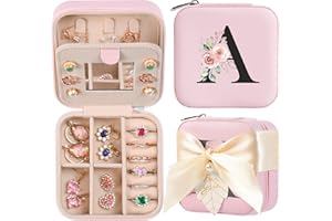 AYGXU Travel Jewelry Box for Women and Girls - Small Case With Initial A-Z - Teacher Gifts