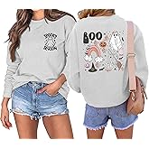 APRFLOWER Halloween Sweatshirt Women Cute Spooky Season Sweatshirts Ghost Fall Graphic Long Sleeve Sweater Pullover Top