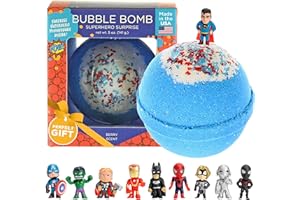 Superhero Bath Bombs for Kids & Boys with Surprise Hero Toys Inside (1 Pack) - Large Bubble Bath Bombs for Boys & Girls - Children Gift & Boys Stocking Stuffers - Fruity Scent, USA Made by Two Sisters