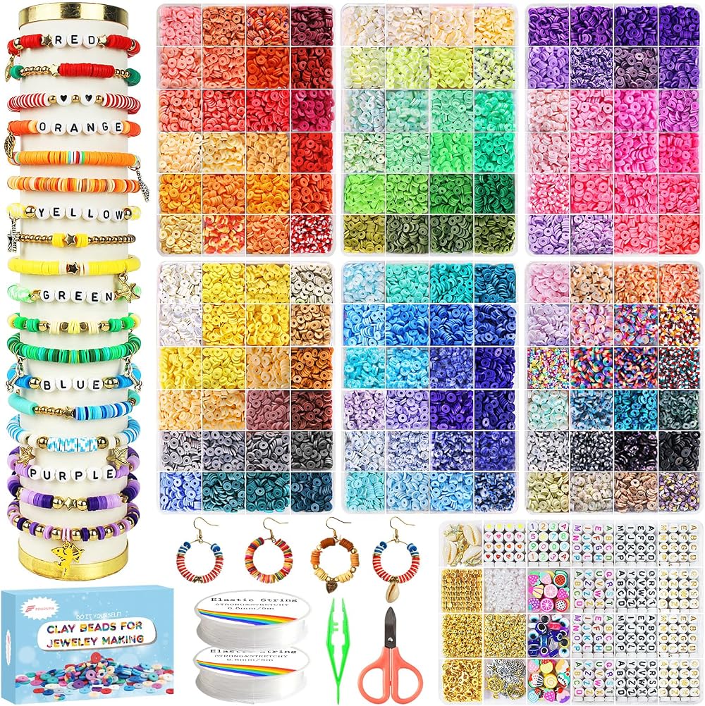 Fournine 23000 Pcs Clay Beads Friendship Bracelet Kit 144 Colours 7 Boxes