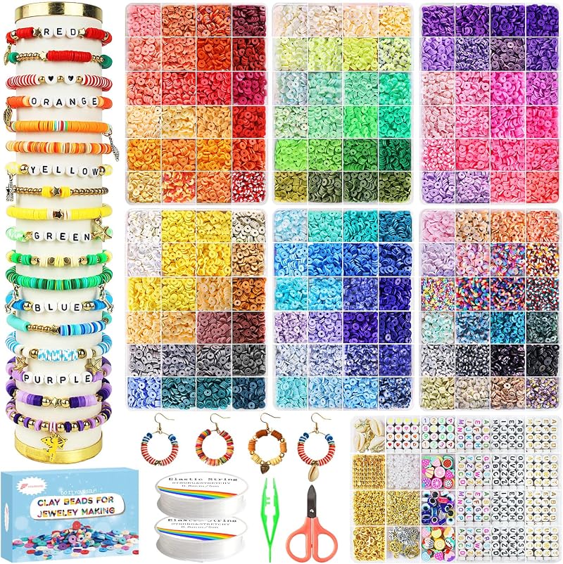 Fournine 23000 Pcs Clay Beads Friendship Bracelet Kit 144 Colours 7 Boxes