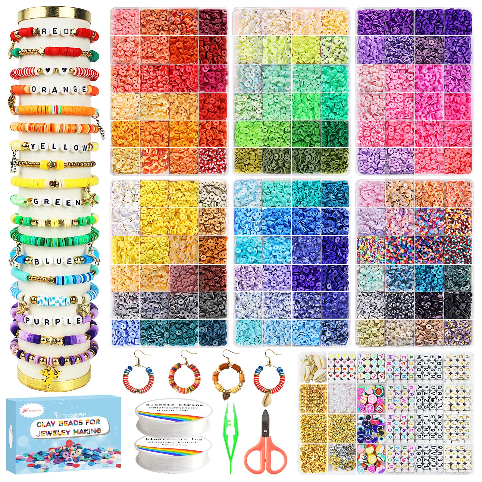 Fournine 23000 Pcs Clay Beads Friendship Bracelet Making Kit, 144 Colours 7 Boxes Flat Polymer Heishi Beads Set for Jewellery Making Kit, DIY Craft Gifts for Teen Girls