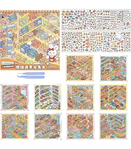 Omnikryp 36 Pièces Autocollants de Scène, Stickers Scène Miniature 3D | Amusants Autocollant 3D Réutilis avec Pincette, Projet De Bricolage pour Adultes Enfants Détendre