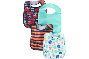 Simple Joys by Carter's Baby Boys' 4-Pack Feeder Bibs, Fire Trucks/Monsters/Stripe, One Size