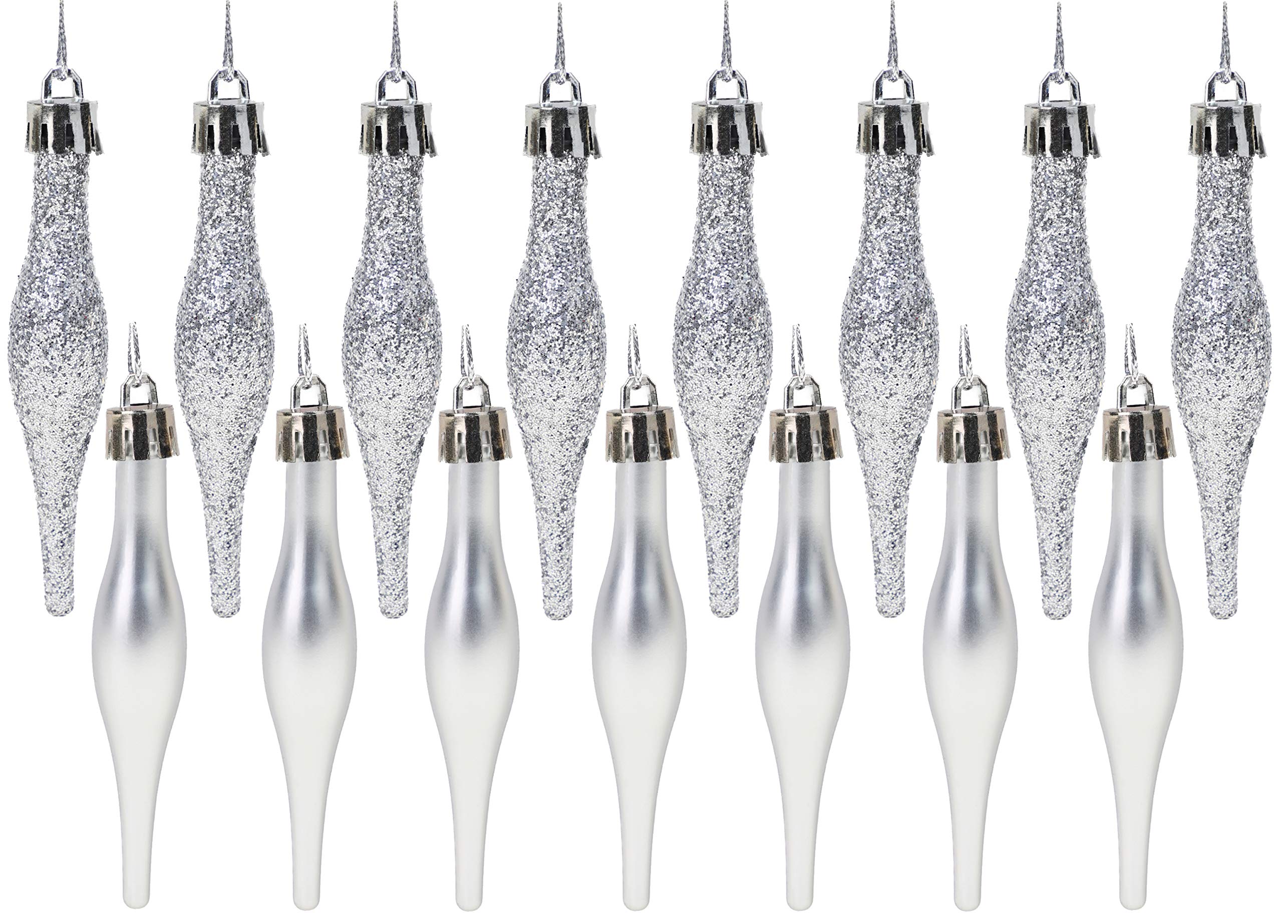 Christmas Concepts® Pack Of 15-8.5cm, 85mm (3.4") Droplet Baubles - Matte & Glitter Design - Christmas Baubles (Silver)