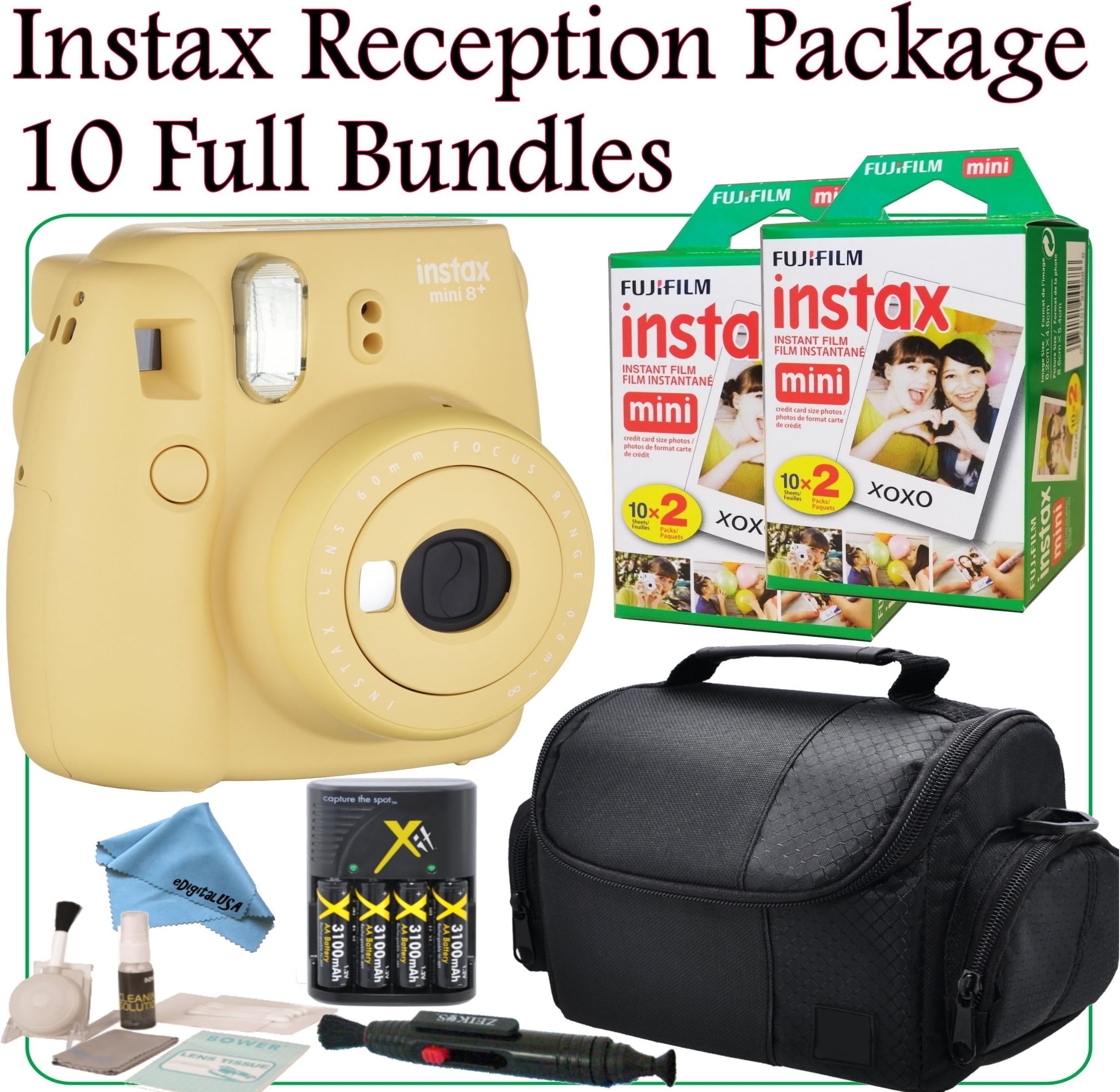 Fuji Instax Mini 8+ Instant Film Camera (Honey) with Selfie Mirror & eDigitalUSA Wedding Reception Bundle: Comes with 10 Complete Fuji Instax Bundles! Each Bundle Comes with 40 Pictures!